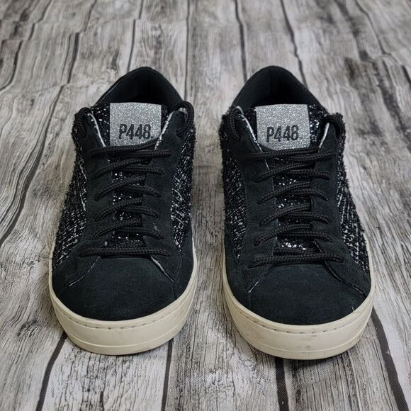 P448 John Shaka Women's Size 37/US 6.5 Black Tweed Grey Suede Sneakers - Picture 2 of 10